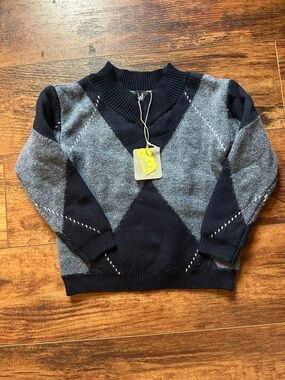 Beloti Boys Navy and Gray Argyle Sweater - Classic V-Neck size 6